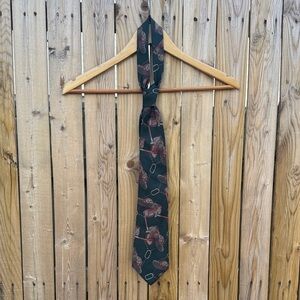 Ralph Lauren Green Tie with Brown & Red Equestrian Motif